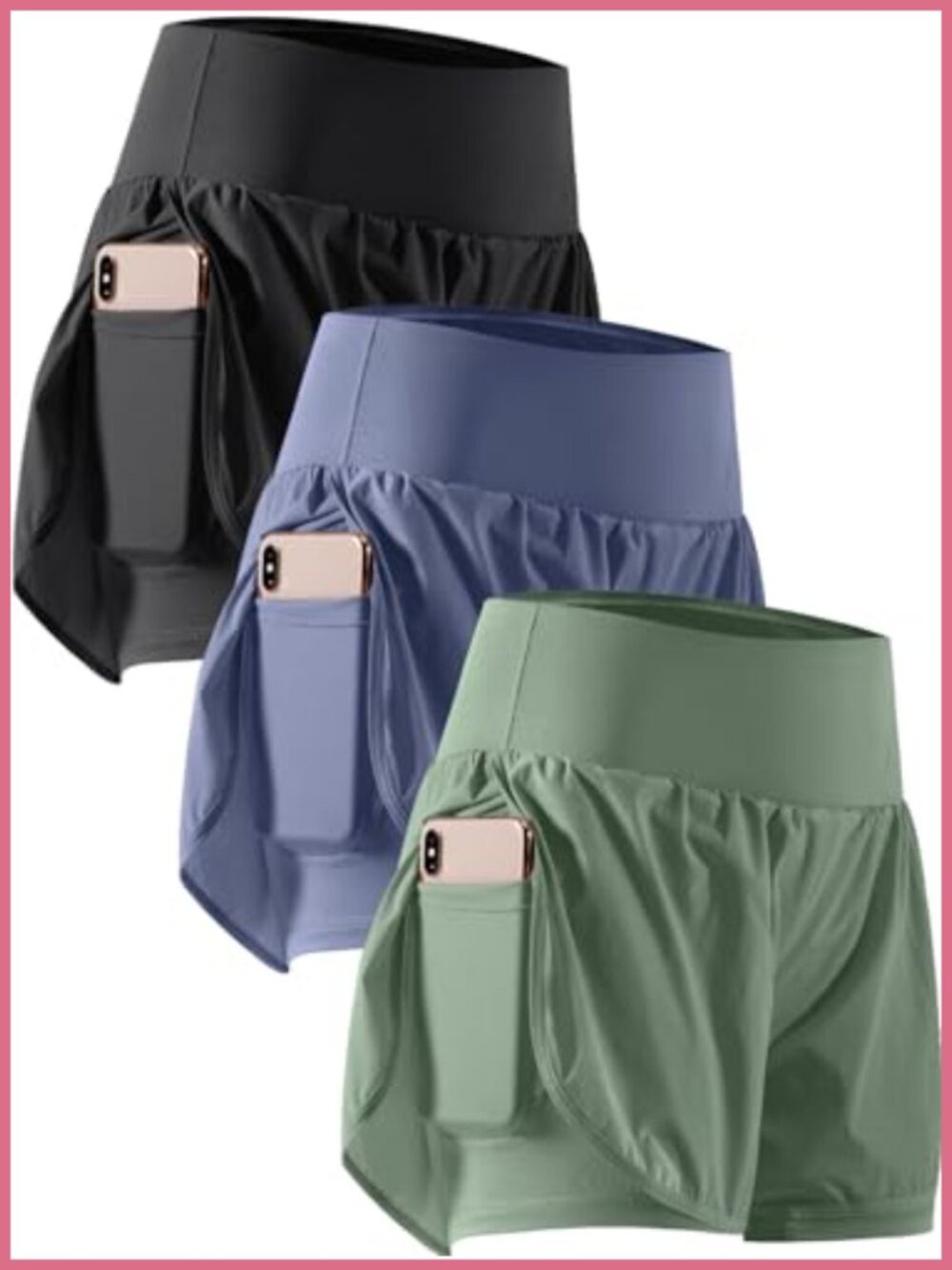 2 in 1 Workout Shorts with Phone Pocket Athletic Running Gym Shorts